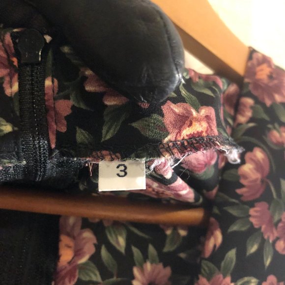 Vintage Black & Orange Floral Midi Dress with Front Slit (Size SP) - Picture 7 of 14